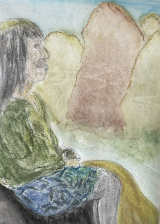 Annet (nr.2607) pencil and (part) watersoluble oilpastels  / 49 x 29,7 cm